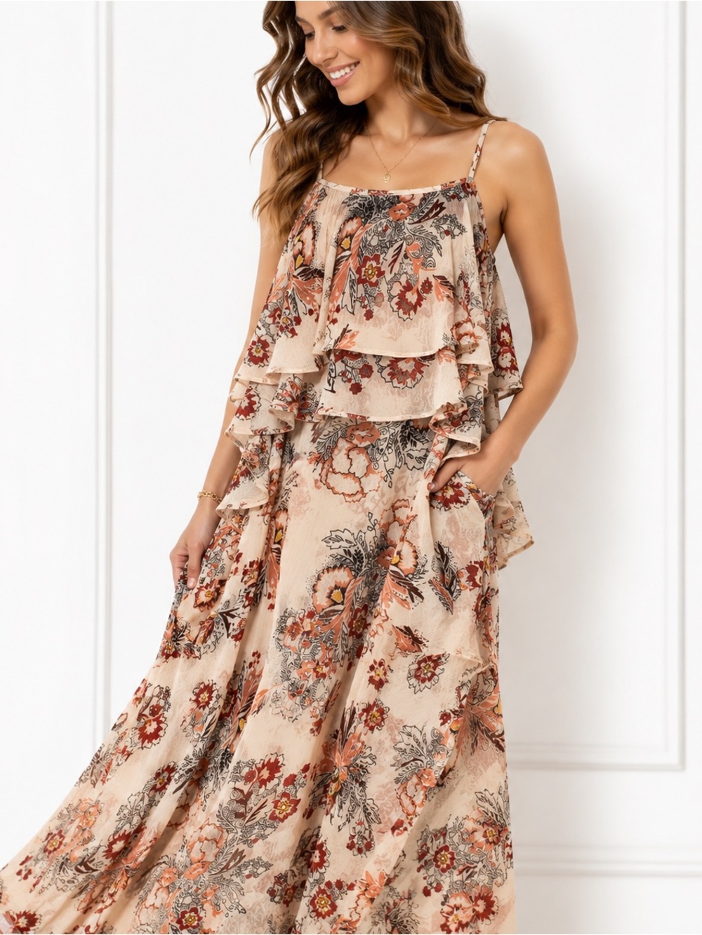 Love Fire Floral Maxi Dress Medium Cottagecore Wedding Guest Garden Party Boho